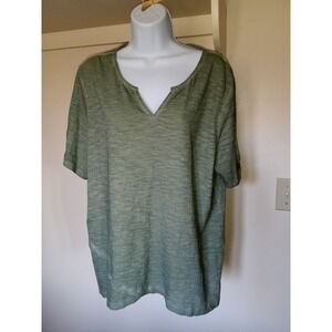 CHICOS Sz 3 (XL) Green stretchy Short Sleeve Top Pullover‎ V neck